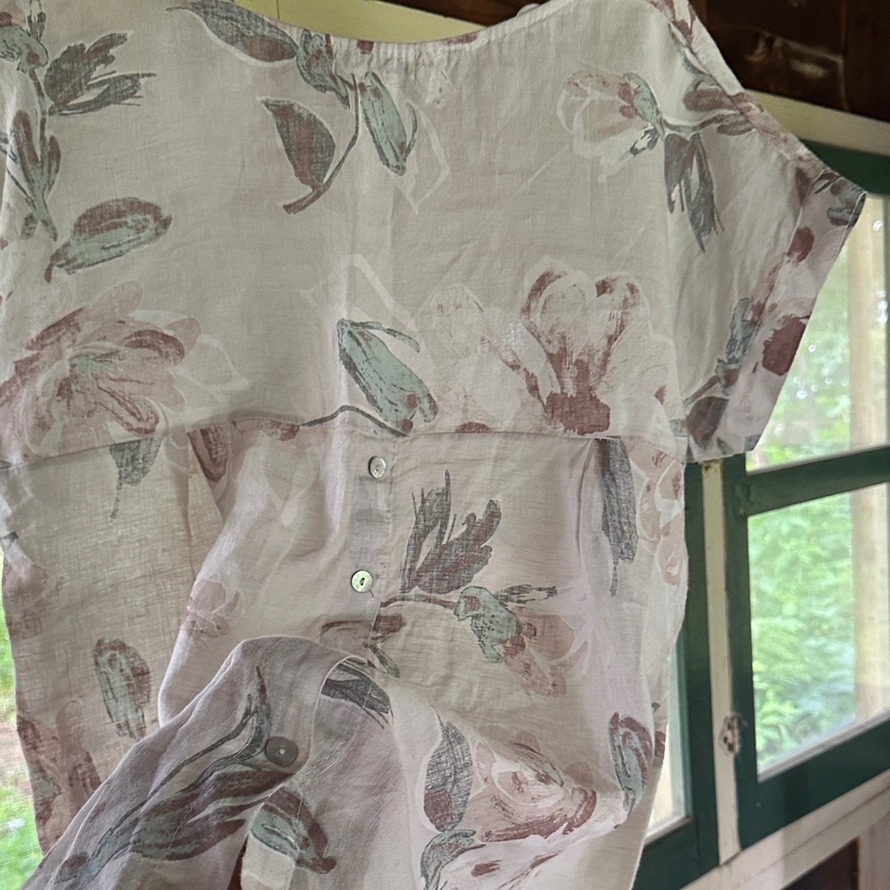 Boxy Linen Floral Women's Top S - Picture 8 of 11